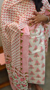 Pink and off white cotton block print suit