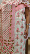Pink and off white cotton block print suit