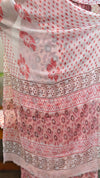 Pink block print cotton suit with chiffon dupatta