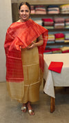 Beige and red Tussar silk suit