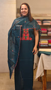 Turquoise Net kota suit with cross stitch embroidery