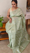 Mint Green Tussar silk saree