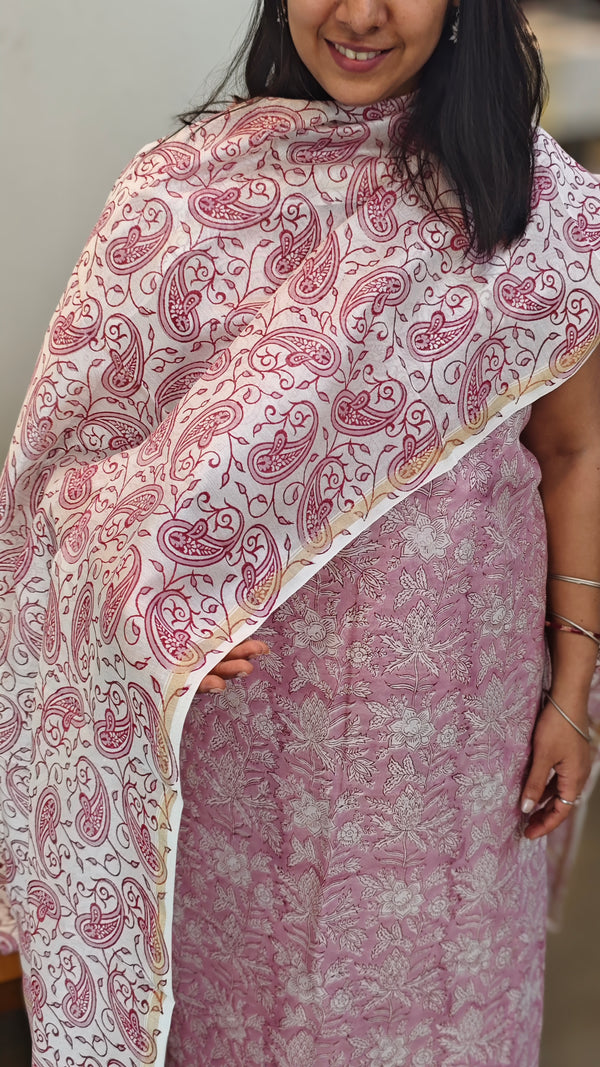 MC058 Pastel pink and white chanderi salwar suit