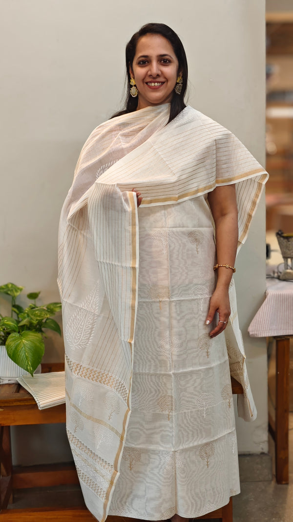 MC058 Off white and golden chanderi suit