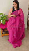 B11 - Pink Cotton Kota saree with Crochet work