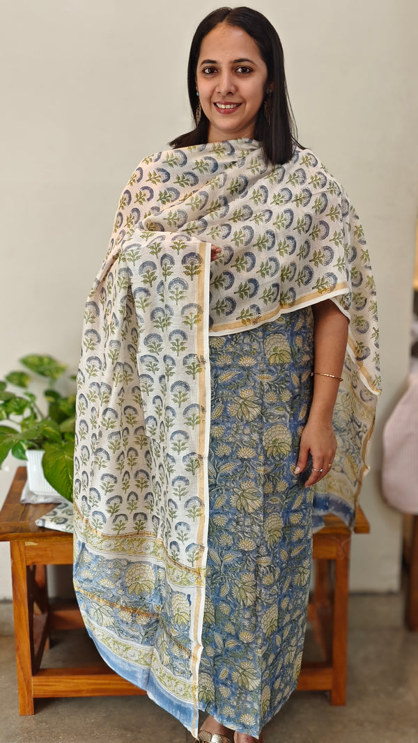Light Blue and white shade chanderi suit