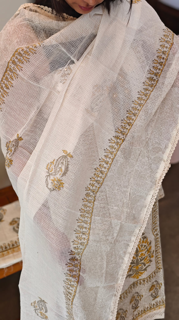White Block printed cotton suit