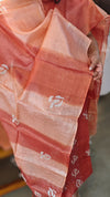 Orangeand Red shade batik printed Tussar silk suit