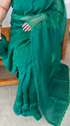 B11 - Green Cotton Kota saree with Crochet work