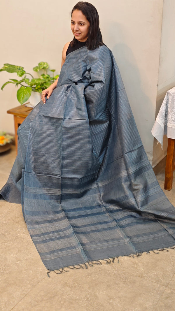 TX5M Aegean blue Tussar silk saree