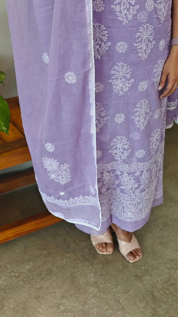 CW3M Lavender Chikankari net kota 2 piece suit