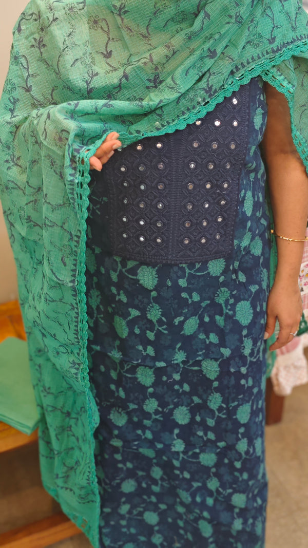 Navy blue and Green Cotton Salwar