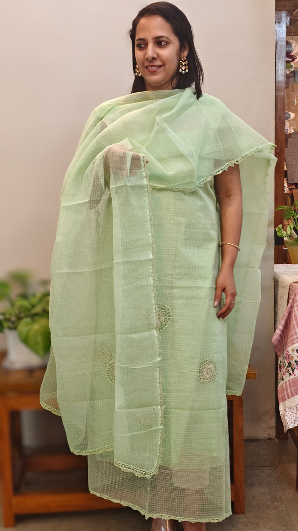 Mint Green Cotton Kota suit With Crochet