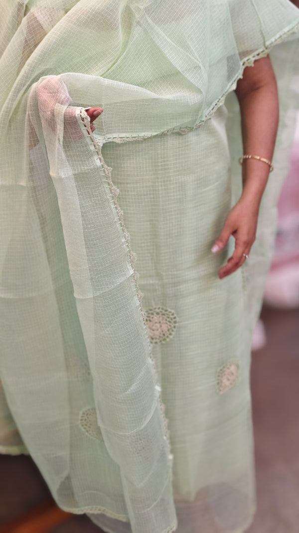 Mint Green Cotton Kota suit With Crochet