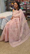 Light pink block printed net kota saree