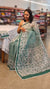 Teal and off white block printed net kota saree