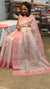 Baby pink net kota saree with applique embroidery