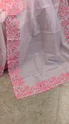 Baby pink net kota saree with applique embroidery