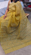 Mustard net kota block printed saree