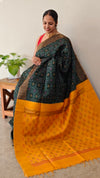 TRH23 Dark Green and Yellow Raw Silk Saree