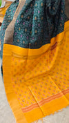TRH23 Dark Green and Yellow Raw Silk Saree