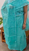 Teal block printed net kota suit
