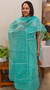 Teal block printed net kota suit