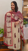 Off white and maroon block printed tepchi kota suit