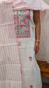 White net kota suit with shadow work embroidery