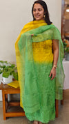 ENK40 - Green and mustard embroidered net kota suit