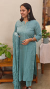 Teal blue cotton kurti set