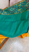 713HH - Golden yellow and green raw silk with ikat borders