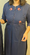 Blue embroidered cotton kurti set
