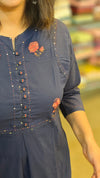 Blue embroidered cotton kurti set