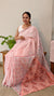 V220 - Peach printed kota saree with chikankari palla