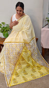 V220 - Yellow printed kota saree with chikankari palla