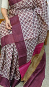 Wine shade block printed desi tussar silks saree