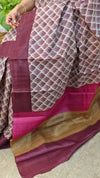 Wine shade block printed desi tussar silks saree