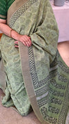 Green maheshwari block printed saree