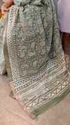 Olive green blended jute saree