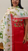 Chilli red kalamkari tussar silk suit