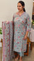 Printed grey cotton kurti set