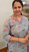 Printed grey cotton kurti set