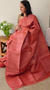 Brick red Jute silk saree