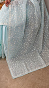 Baby blue embroidered net kota saree