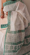 White Block printed NetKota saree