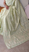 Pista Green Semi Silk Applique Saree