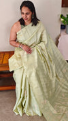 Pista Green Semi Silk Applique Saree