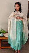 8CZ3 Teal Green and cream Check Tussar silk Suit
