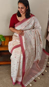 Semi tussar off white and red saree